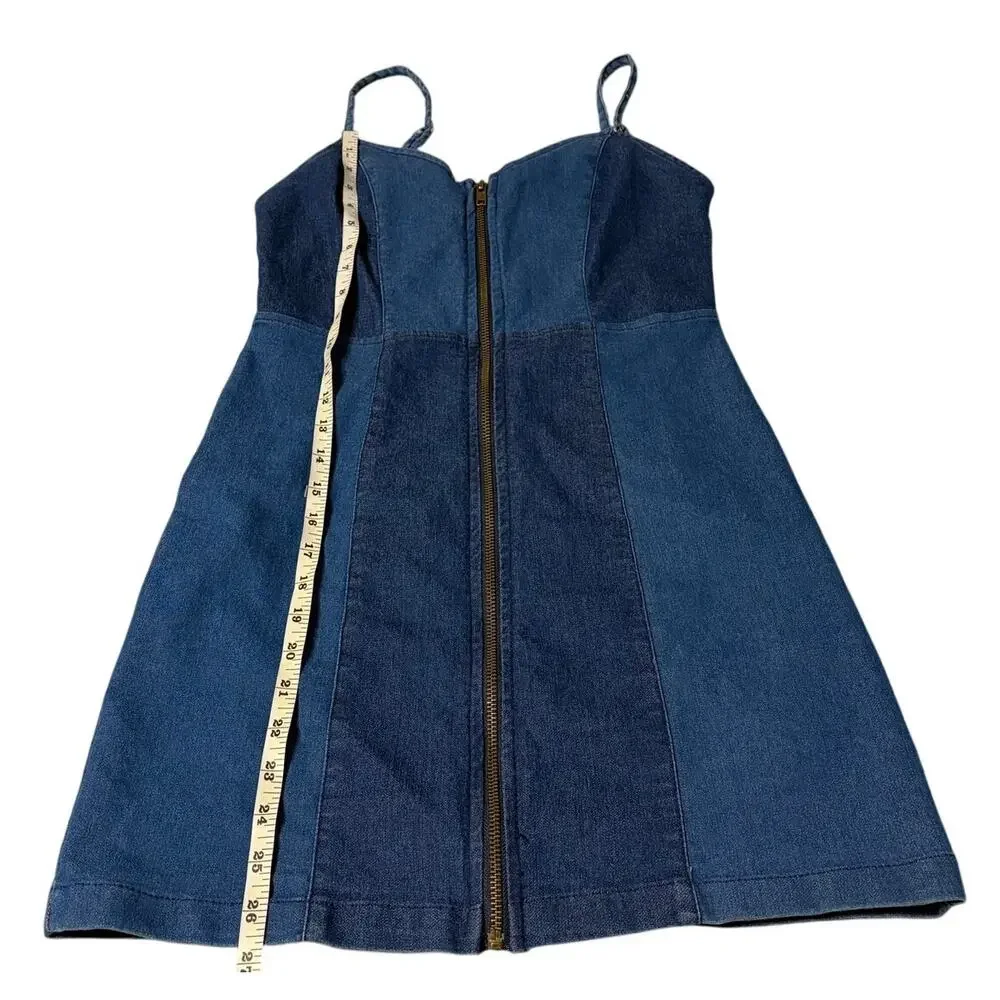 Derek Heart Tow-Tone Color Block Denim Mini Dress Women's Size S - Picture 3 of 6